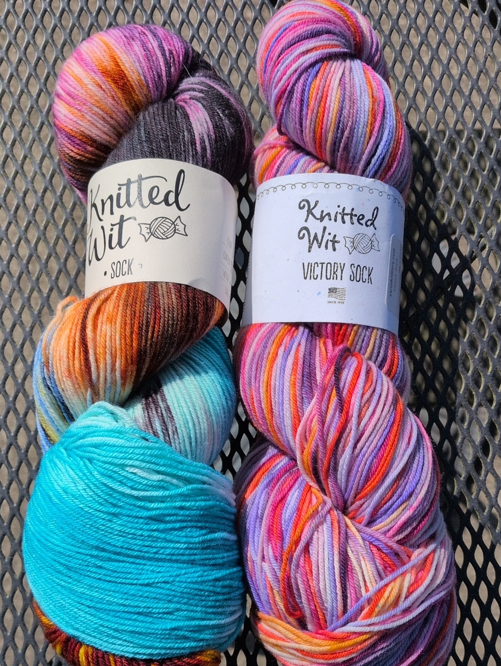 Knitted Wit Hand-Dyed Sock Yarn 2 Skeins Lot- Green & Multi Variegated